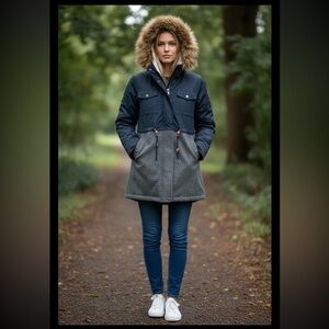 Roxy Womens Size Small Winter Coat Wool Blend With Hood Blue